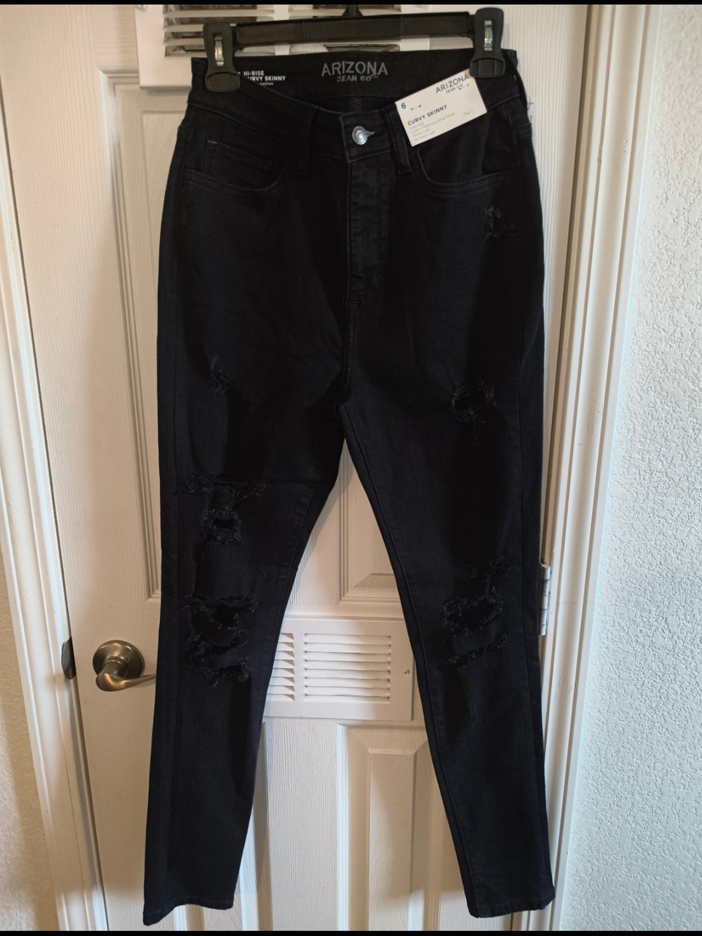 New Distressed Arizona Curvy Hi Rise Black Skinny Jeans Size 6